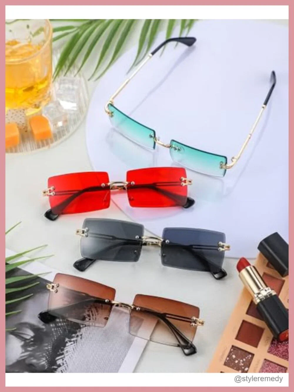 4 Pairs Rimless Rectangle Sunglasses Frameless Square Glasses Vintage Eyewear